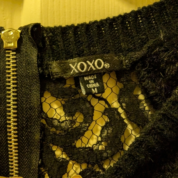 XOXO Fuzzy Black Stripe Lace Back Sweater - Picture 3 of 4